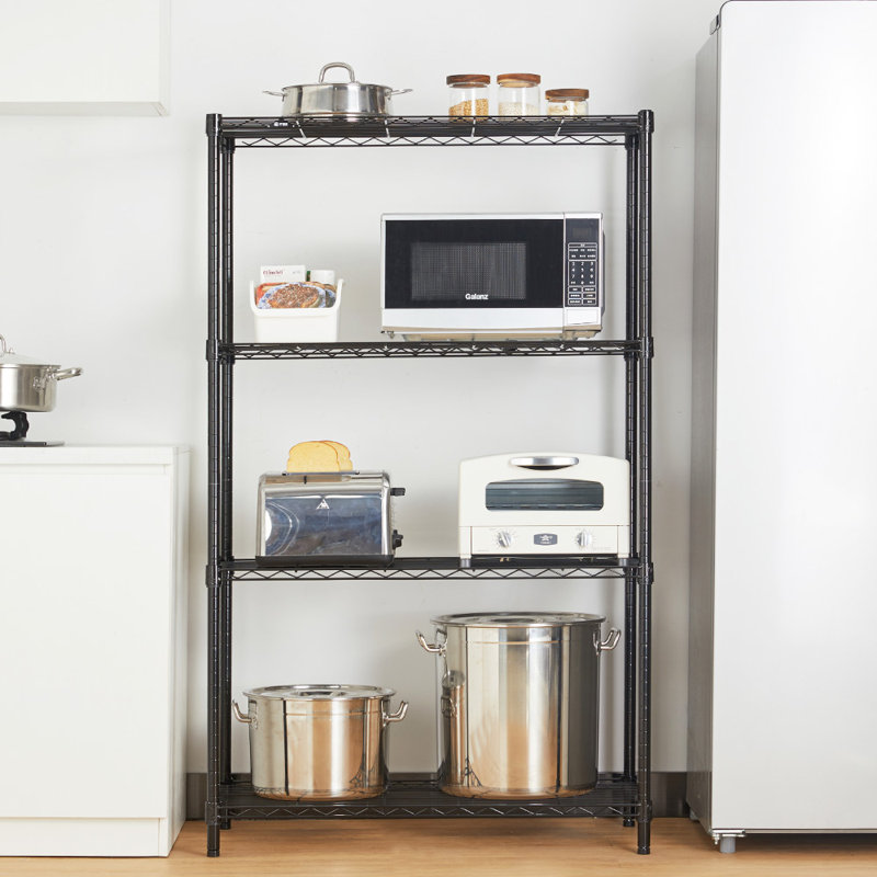 Brunhildis 30'' W Steel Height -Adjustable Shelving Unit, 59" H x 36" W x 18" D, Black
