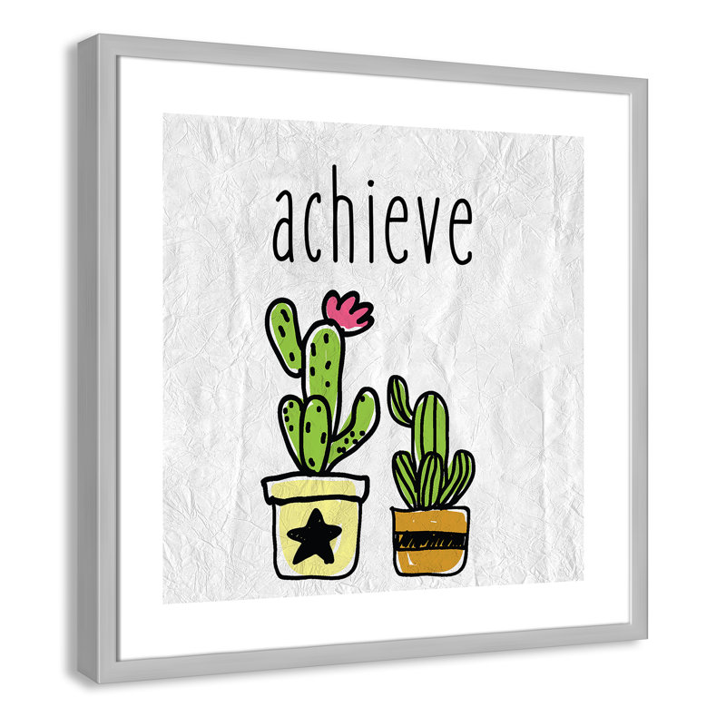Impression sur papier Cacti C, Encadré de boîte argent, H 22,5 po x l 22,5 po x P 1,18 po