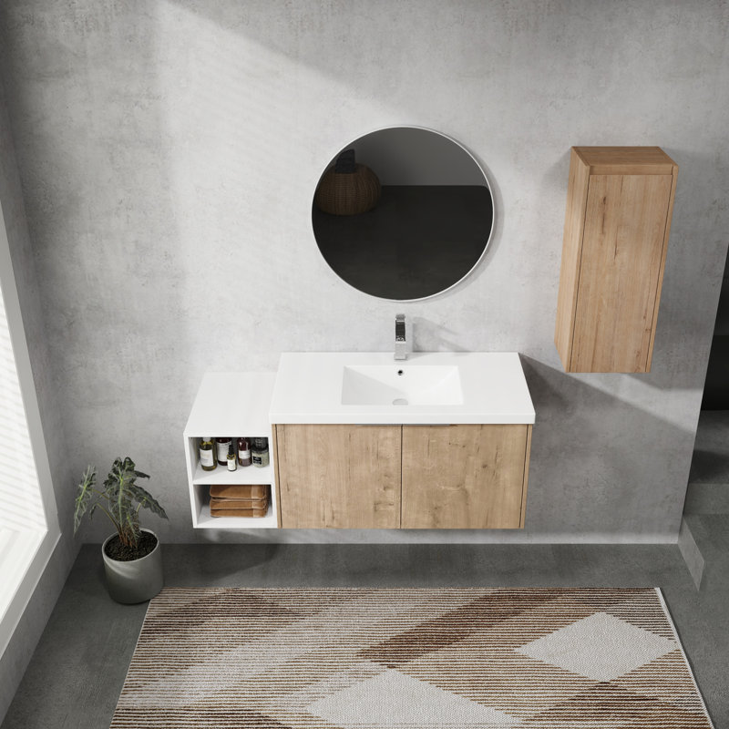 Meuble-lavabo 48 po avec armoire latérale et lavabo - Flair moderne à fermeture douce, 49"