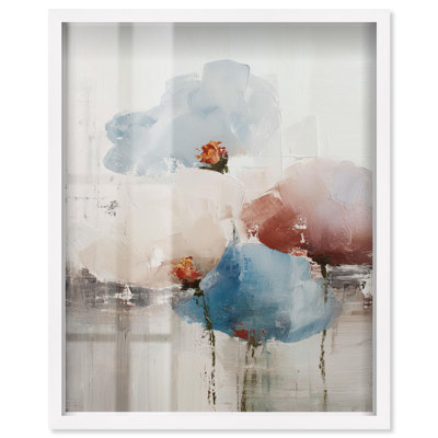 Cerulean and Rose Shadowbox Print Floral Wall Decor by Art Remedy, White Frame, 24 x 30