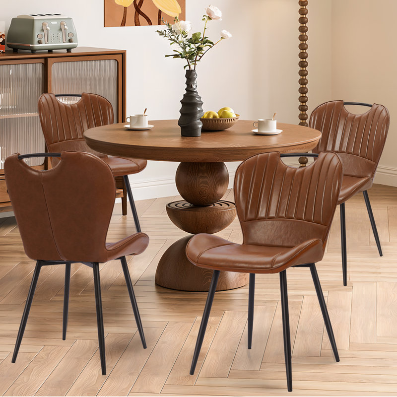 Modern Curved Faux Leather Upholstered Dining Chairs (Brown), Brown