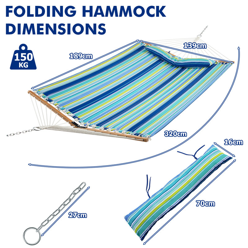 Portable Double Spreader Bar Hammock, Blue/Green