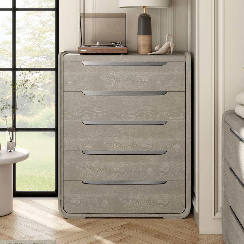 Commode 5 tiroirs Barry, Gris clair