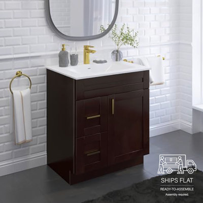 Base de meuble-lavabo de salle de bain 30 po avec armoire à tiroirs en espresso
