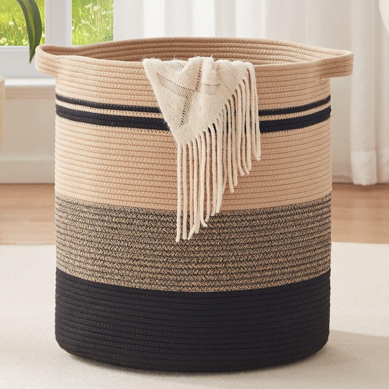 Paniers à linge 80L - Panier à linge, panier de rangement avec poignées, panier décoratif pour le salon, panier de rangement tissé pour bac à jouets, oreillers, couvertures, vêtements - 20 x 18 po - jaune noir