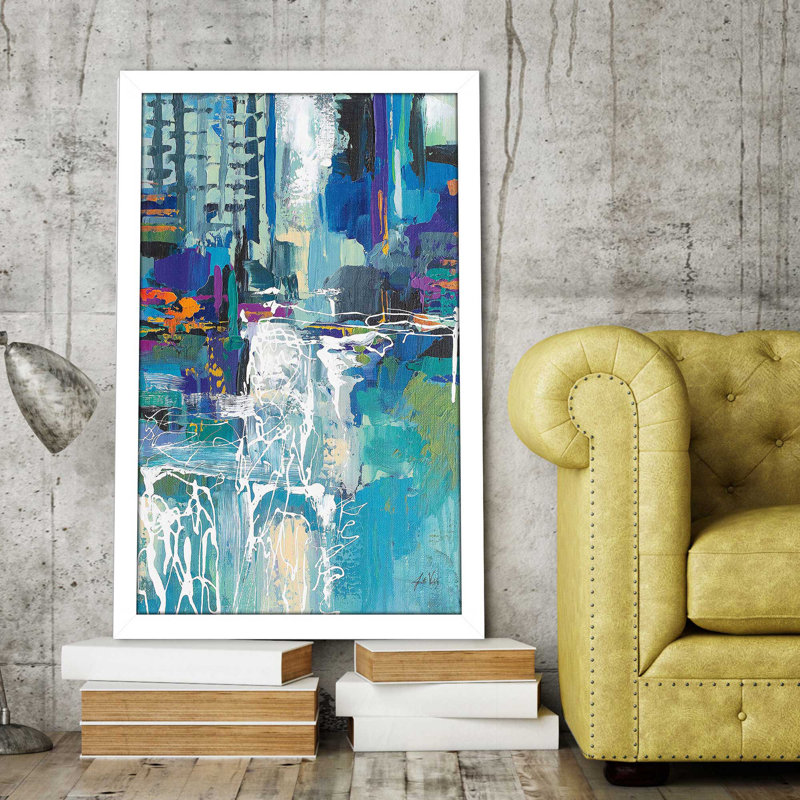 Motion par Jeanette Vertentes - Peinture, Cadre blanc, H 49,5 po x l 33,5 po x P 1 po