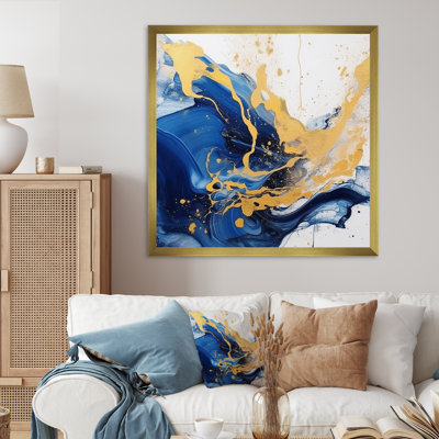 «Dark Blue And Gold Strokes III», reproduction d'art sur toile