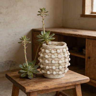 Vase en ciment texturé pour la maison - Vase de ferme fabriqué à la main avec corde nouée