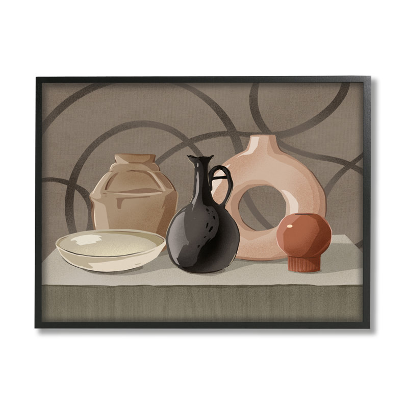 Élégant vase de poterie nature morte à spirale par Ziwei Li - Peinture, L 30 po x H 30 po, Giclée encadrée noir minuit