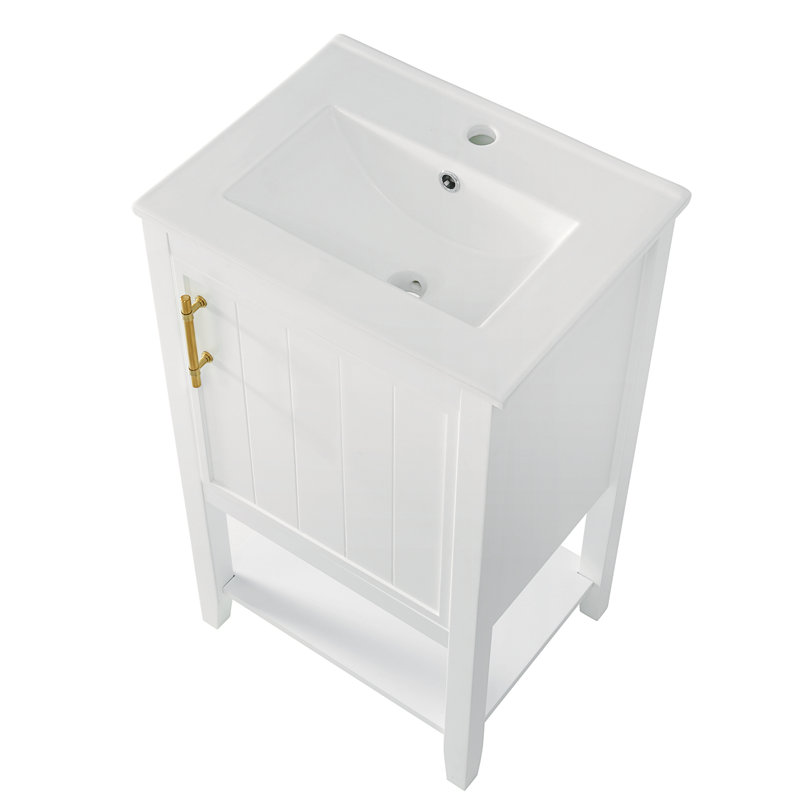 Meuble-lavabo de 20 po avec lavabo, armoire de salle de bain avec porte à fermeture douce, support de rangement et tablette ouverte