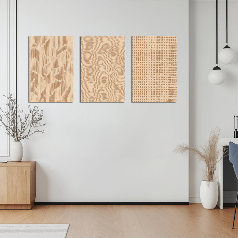 Ensemble de 3 reproductions d'art sur toile tendue à motif de grain de bois pour le salon, la chambre et la décoration intérieure