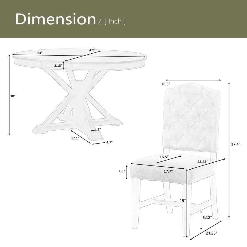 Ensemble de table de salle à manger avec table extensible et 4 chaises rembourrées, Beige / Blanc cassé
