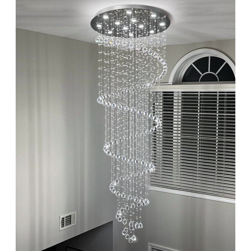 Glam Chandelier Crystal Led Dimmable Light, Silver, 118'' H X 31.5'' W X 31.5'' D