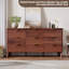 Commode cannelée moderne à 61 tiroirs l 61 po - Commode en bois avec rangement profond - Profil courbé, grand mobilier rustique - chambre à coucher, chambre de bébé, salon - noyer rouge (rougeâtre)