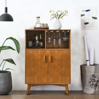 Armoire de bar Mid-Century en bois avec support à vin, support en verre et support réglable convenant aux cuisines de bar et aux salons