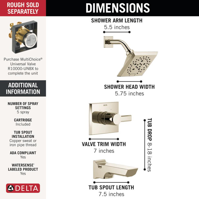 Pivotal® Tub and Shower Faucet with H2Okinetic® Technology, Lumicoat Polished Nickel