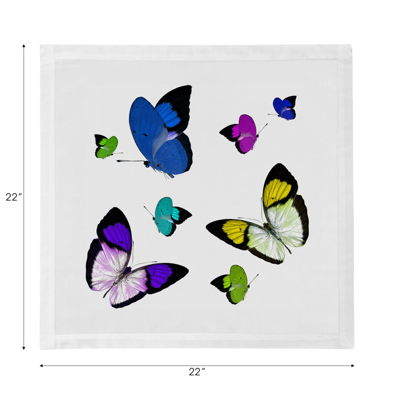 Butterflies Hemstitch 22" Linen/Cotton Napkin, Acid Blue