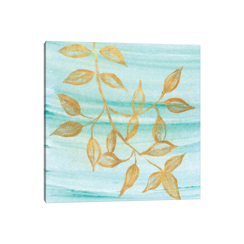 Gold Moment Of Nature On Teal II by Michael Marcon - Wrapped Canvas Painting, 30.48 cm H x 30.48 cm W