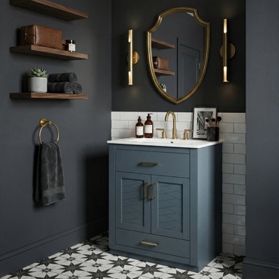 24" Modern Single Bathroom Vanity With Integrated Ceramic Sink, Tip-Out Drawer, MDF Cabinet With Chevron Details