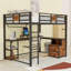 Lit mezzanine double avec bureau et rangement, échelle