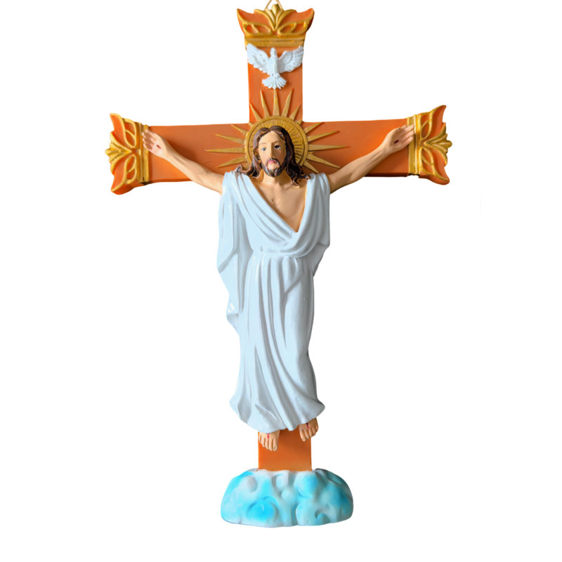 Décoration murale en résine pour croix avec dieu, statue de crucifixion religieuse