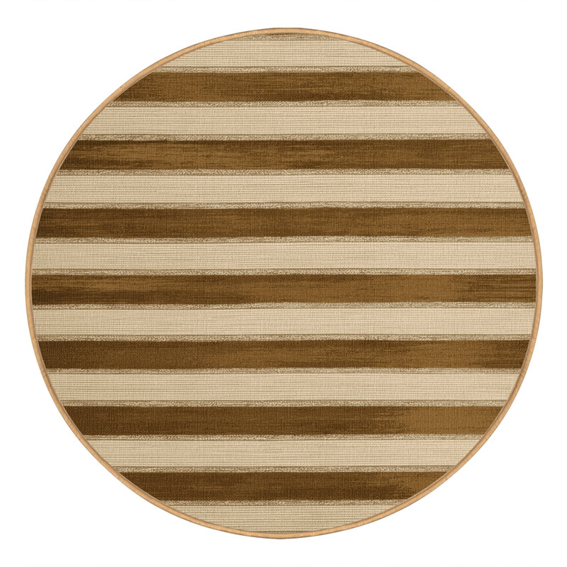 Tapis brun à rayures horizontales lavable à la machine, Rond 6 pi