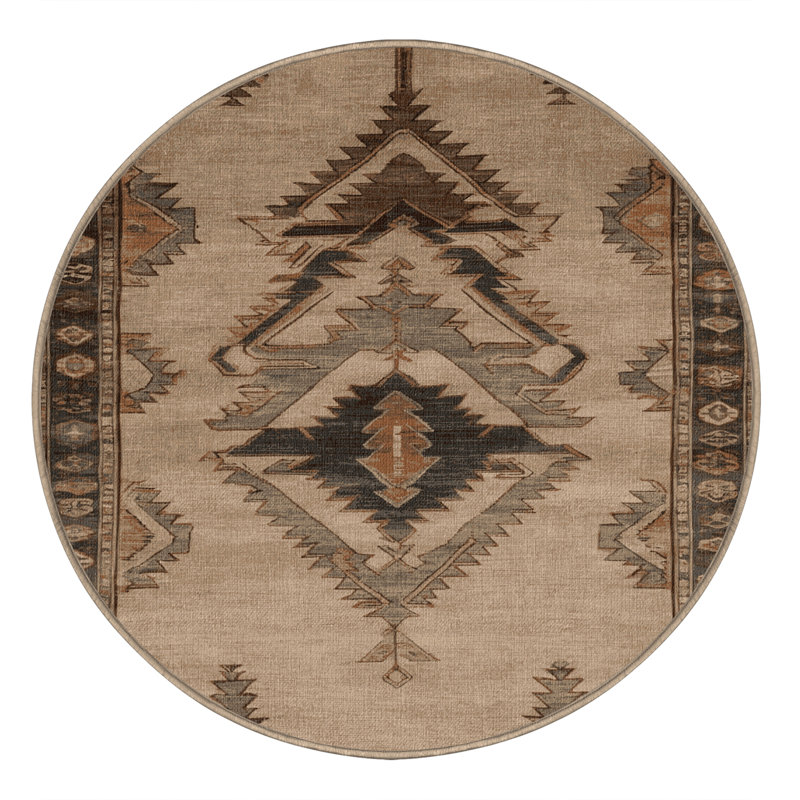 Tapis brun lavable à la machine, Rond 7 pi