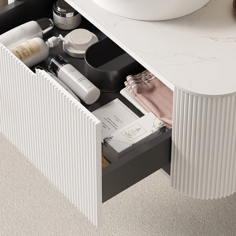 Single Wall Mounted Bathroom Vanity Set,White, White, 24"