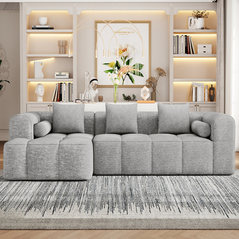 Canapé modulaire moderne 101 po avec assise profonde et poches latérales Roomfitters, chenille, gris clair