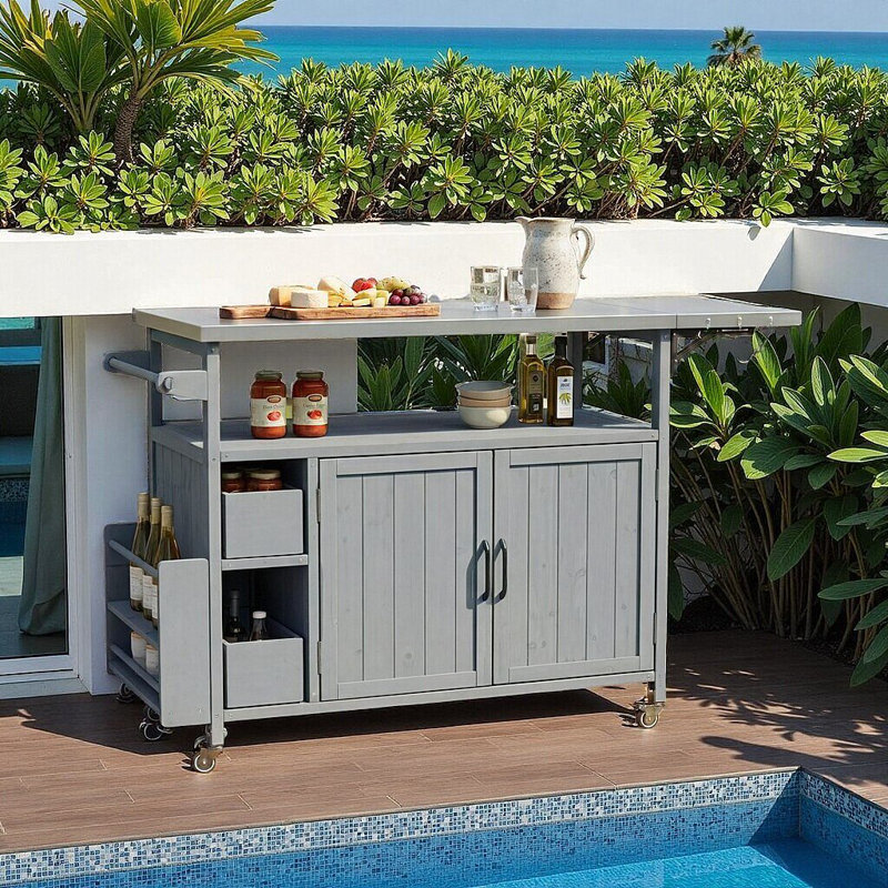 Chariot de cuisine de ferme pour l'extérieur avec plateau en acier inoxydable, rangements multiples et roues verrouillables
