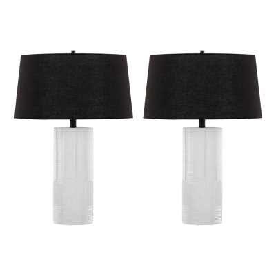 Petra 26" Contemporary Polyresin Table Lamp In Cream Polyresin And Black Metal With Black Linen Shade - Set Of 2
