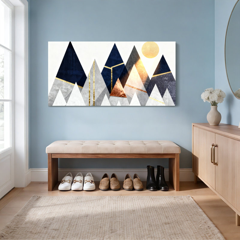 Ensemble de 1 tableau abstrait géométrique de montagne sur toile tendue, H 12 po x l 36 po