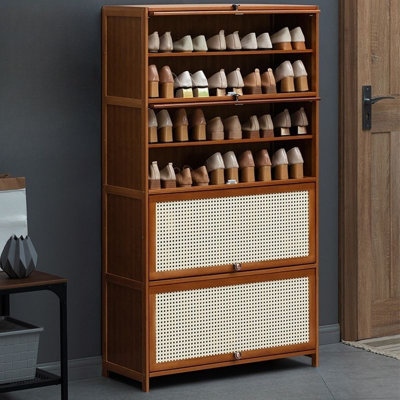Range-chaussures à portes rabattables à 9 niveaux - Range-chaussures grande capacité avec portes en filet en rotin