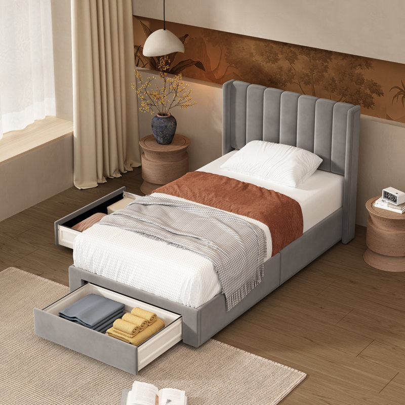 Lit plateforme avec rangement Jeilyn, gris, Simple