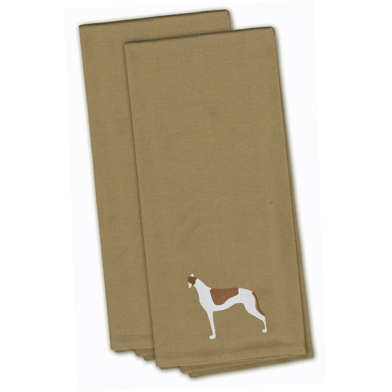 Serviette à thé de cuisine brodée lévrier, H 28 po x l 19 po x P 0,1 po, Brun clair