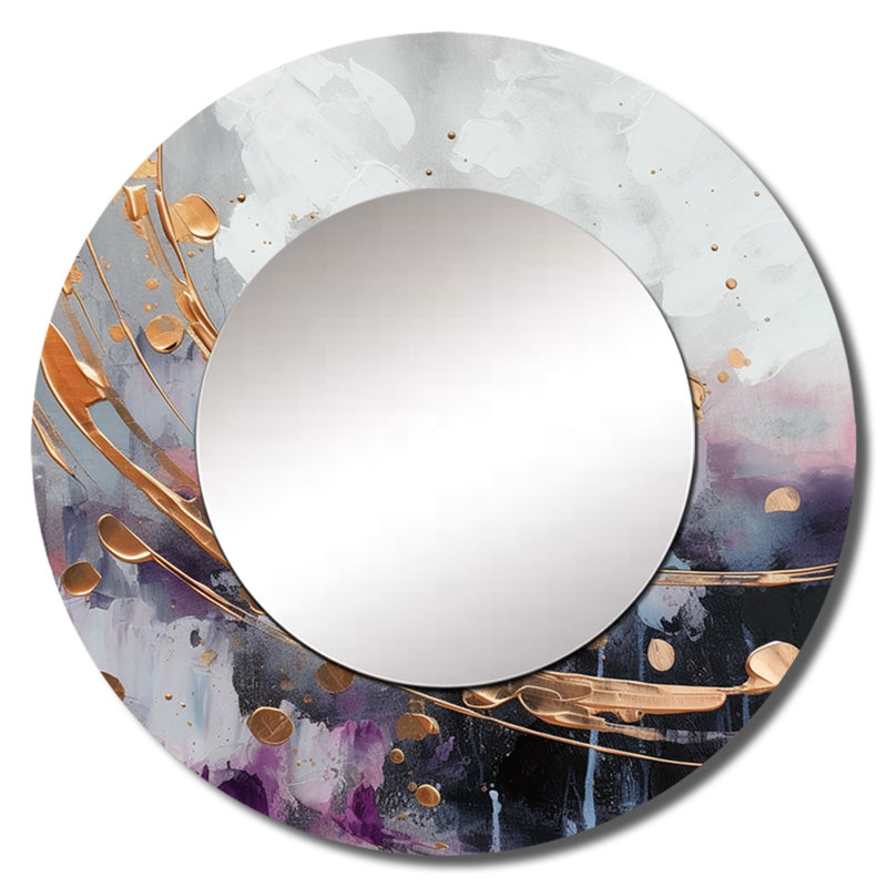 Raffat Bold Circles And Marble Fusion II - miroir décoratif en marbre, miroir mural rond moderne, impression d'art en métal