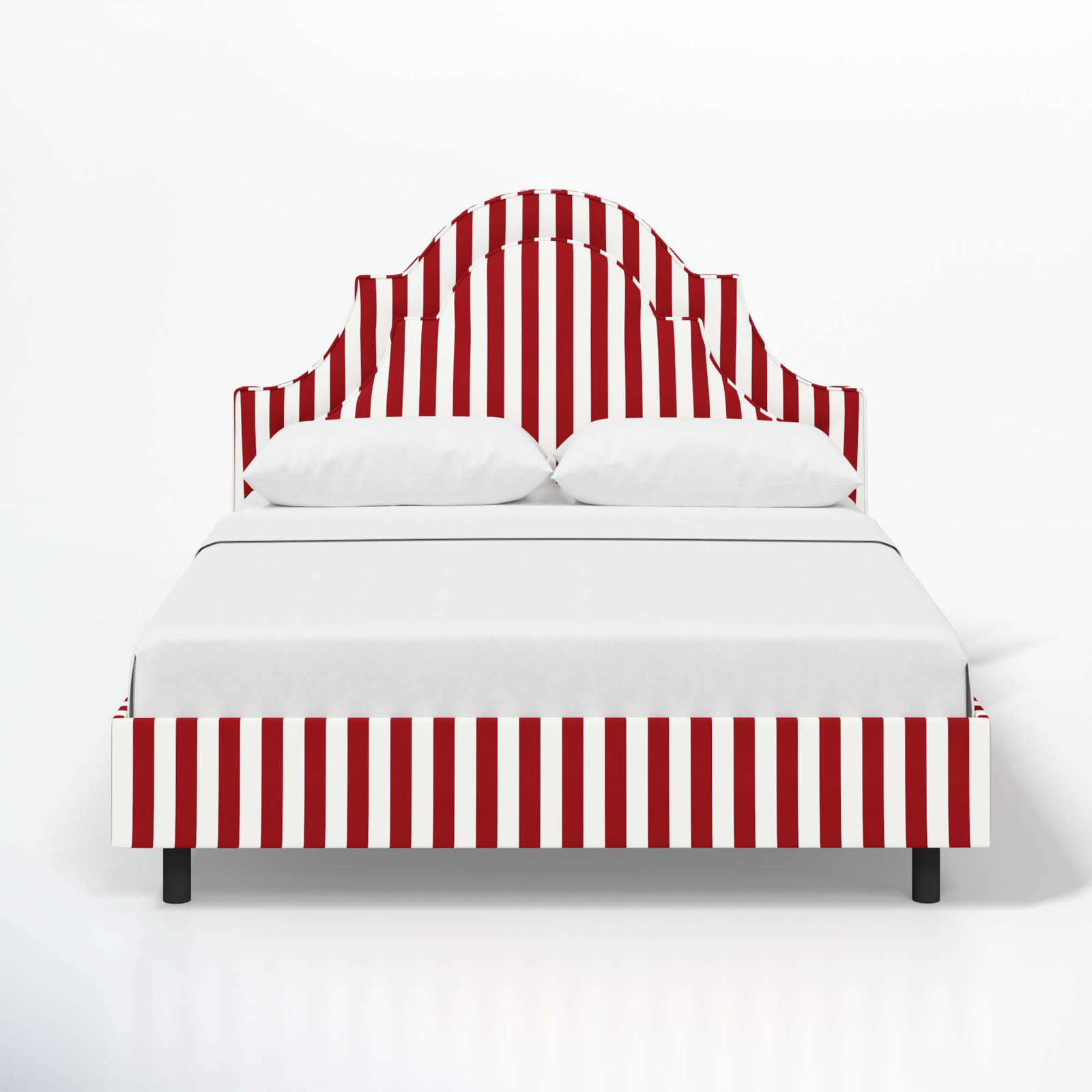 Knipe Upholstered Scalloped Bed, Full, Canopy Stripe Red