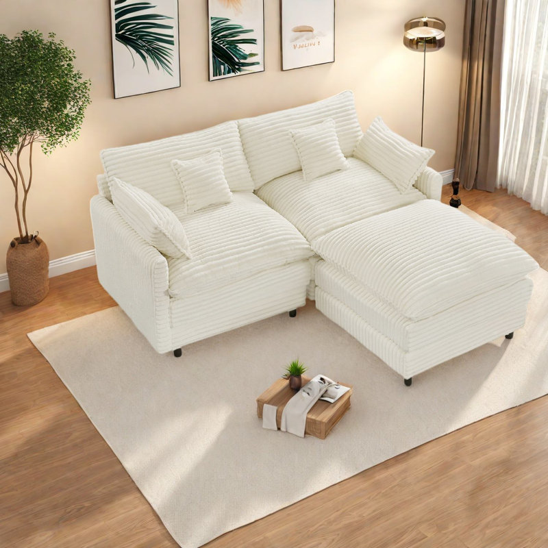 Ensemble de canapé moderne en velours côtelé beige avec console et coussins pour la maison