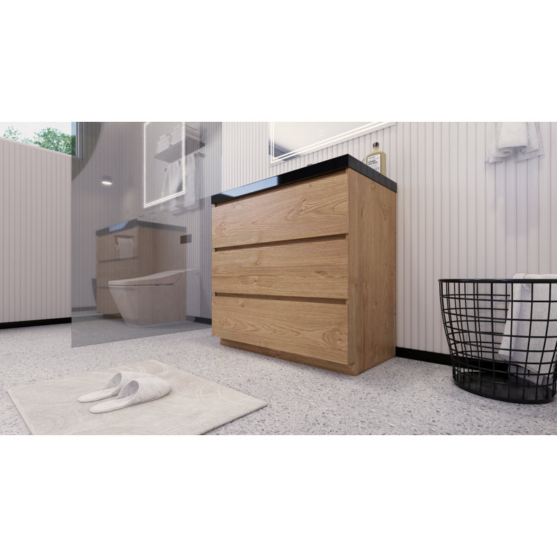 Reyes 35'' Single Bathroom Vanity Base Only, New England Oak