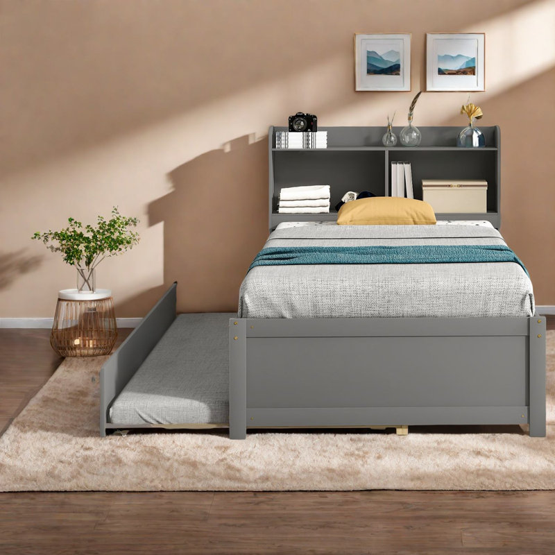 Lits simples peu encombrants avec lit gigogne et rangement, bois gris, maison moderne