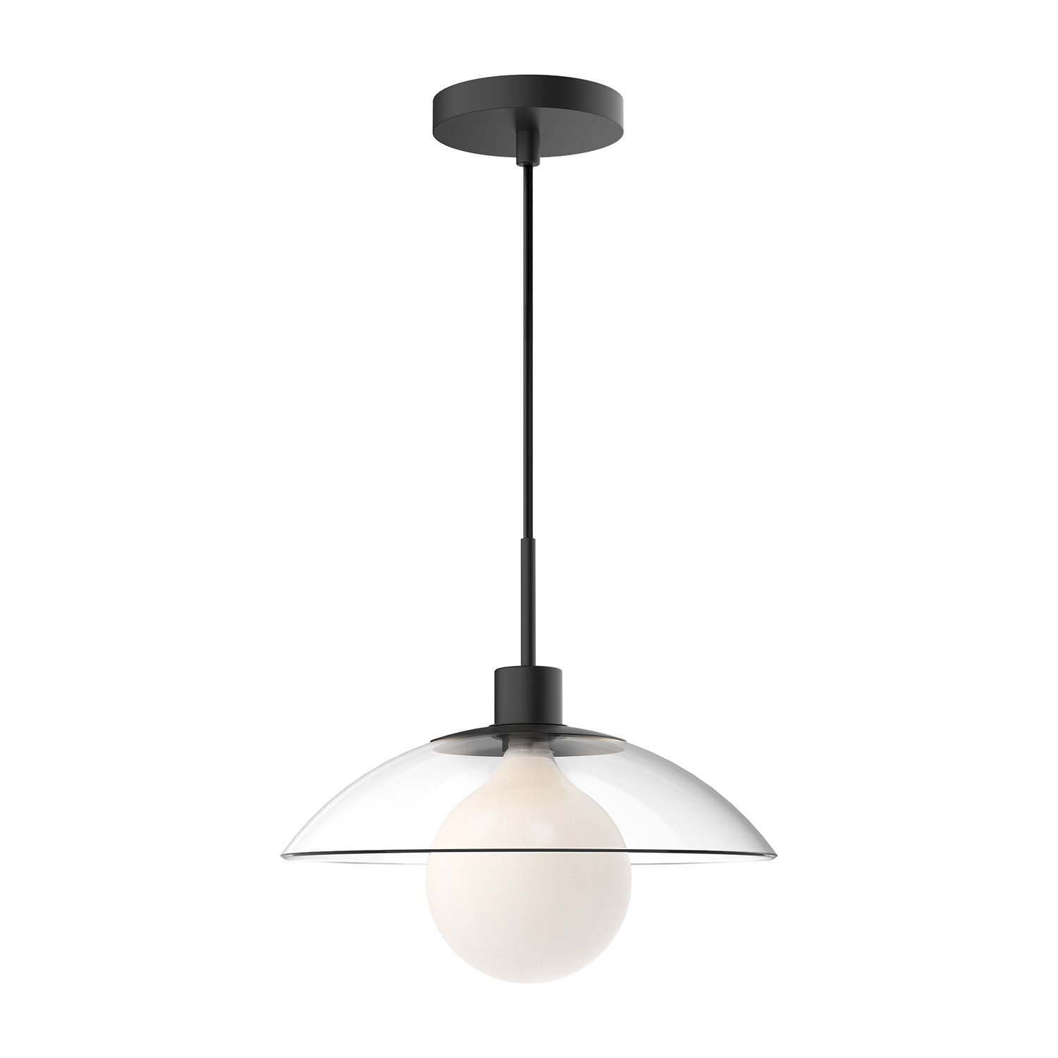 Finola Single Light Glass Pendant, Clear Glass/Matte Black
