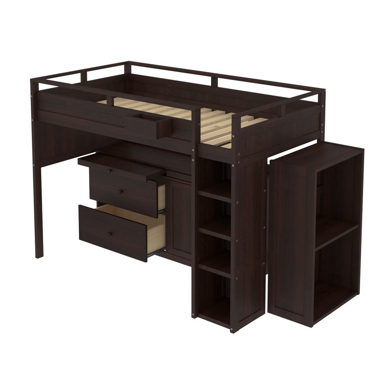 Lit mezzanine simple pour enfant Ilakkiyen, Espresso