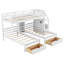Triple lit superposé simple au-dessus de simple avec tiroirs, escalier de rangement et tablettes intégrées, bois de pin blanc