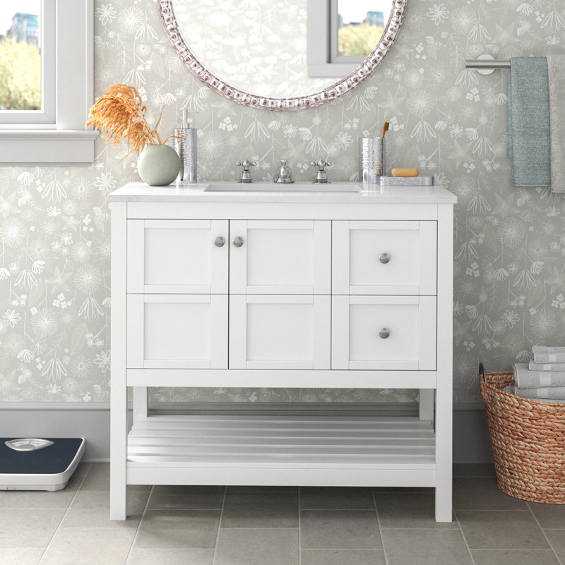Elena 36'' Single Bathroom Vanity with Engineered Marble Top, White