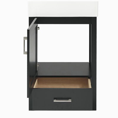 Meuble-lavabo de 20,28 po avec lavabo en céramique, structure en bois massif et tiroir