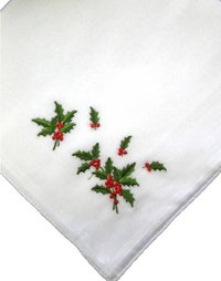 3 Piece Ladies Christmas Holly Handkerchief Set
