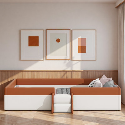 Upholstered Daybed Frame With Fence And Stairs