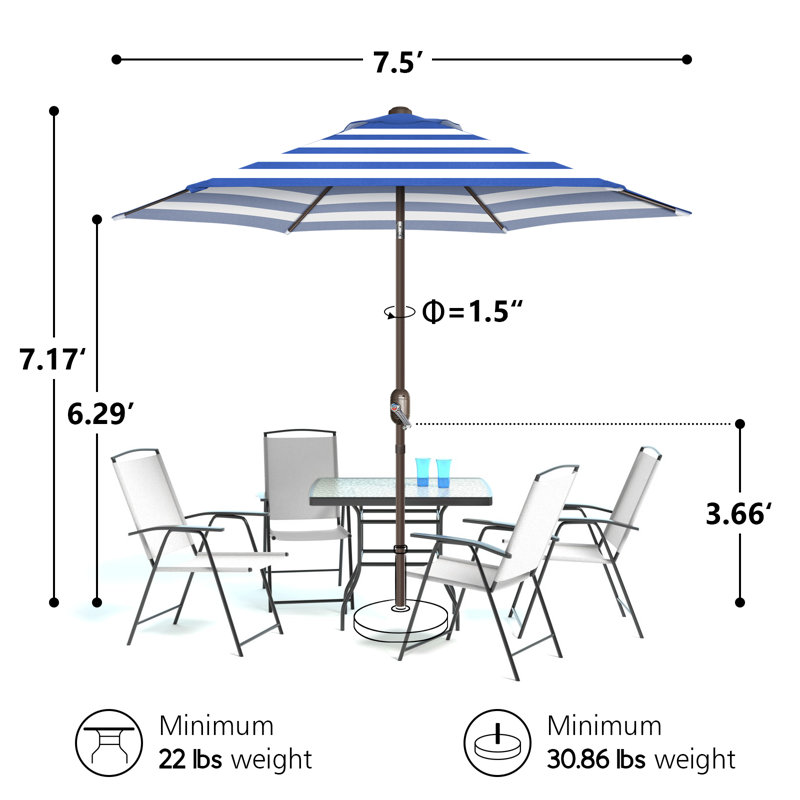 Parasol Shadan avec contrepoids inclus, Bleu / blanc