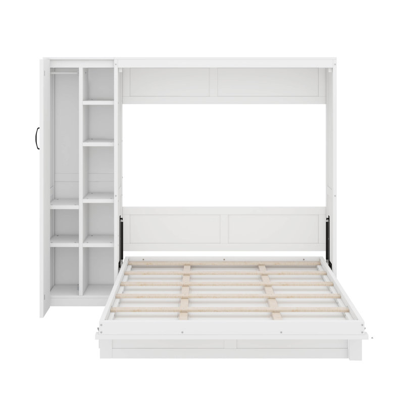Lit escamotable mural Murphy avec tablettes, garde-robe et lumières DEL, Double, Gris