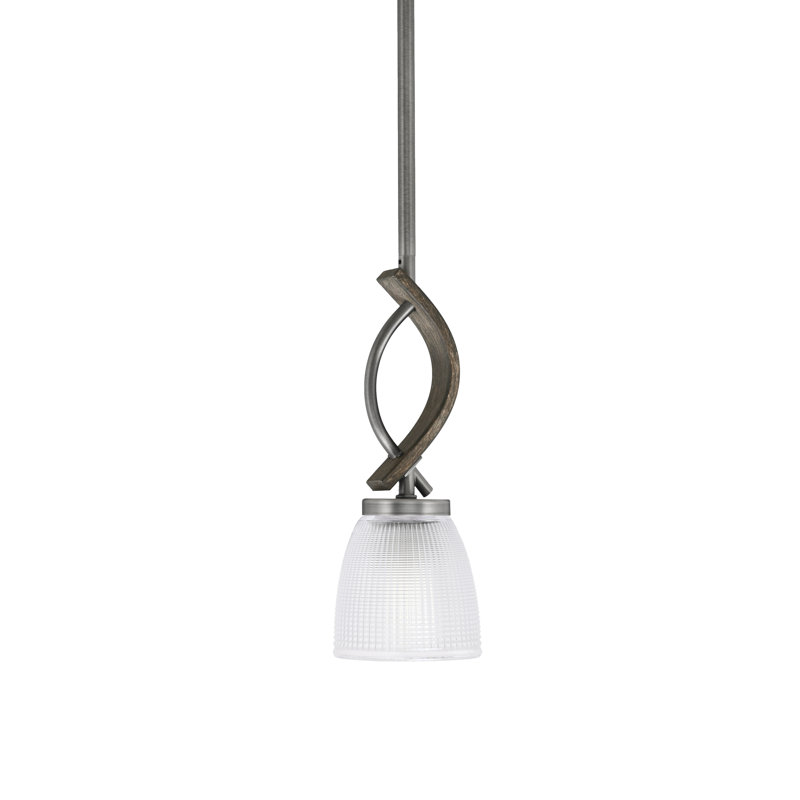 Mini-luminaire suspendu avec tige en verre Hallmann 5 po, Graphite / bois patiné peint